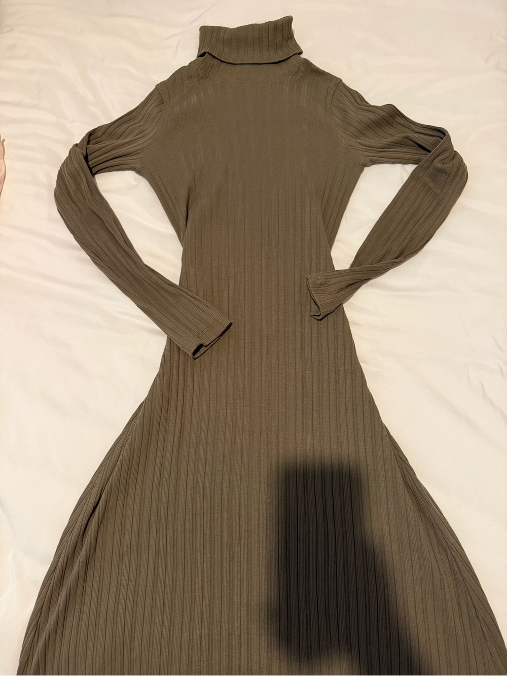 Zara Olive Ribbed Turtleneck Midi Dress